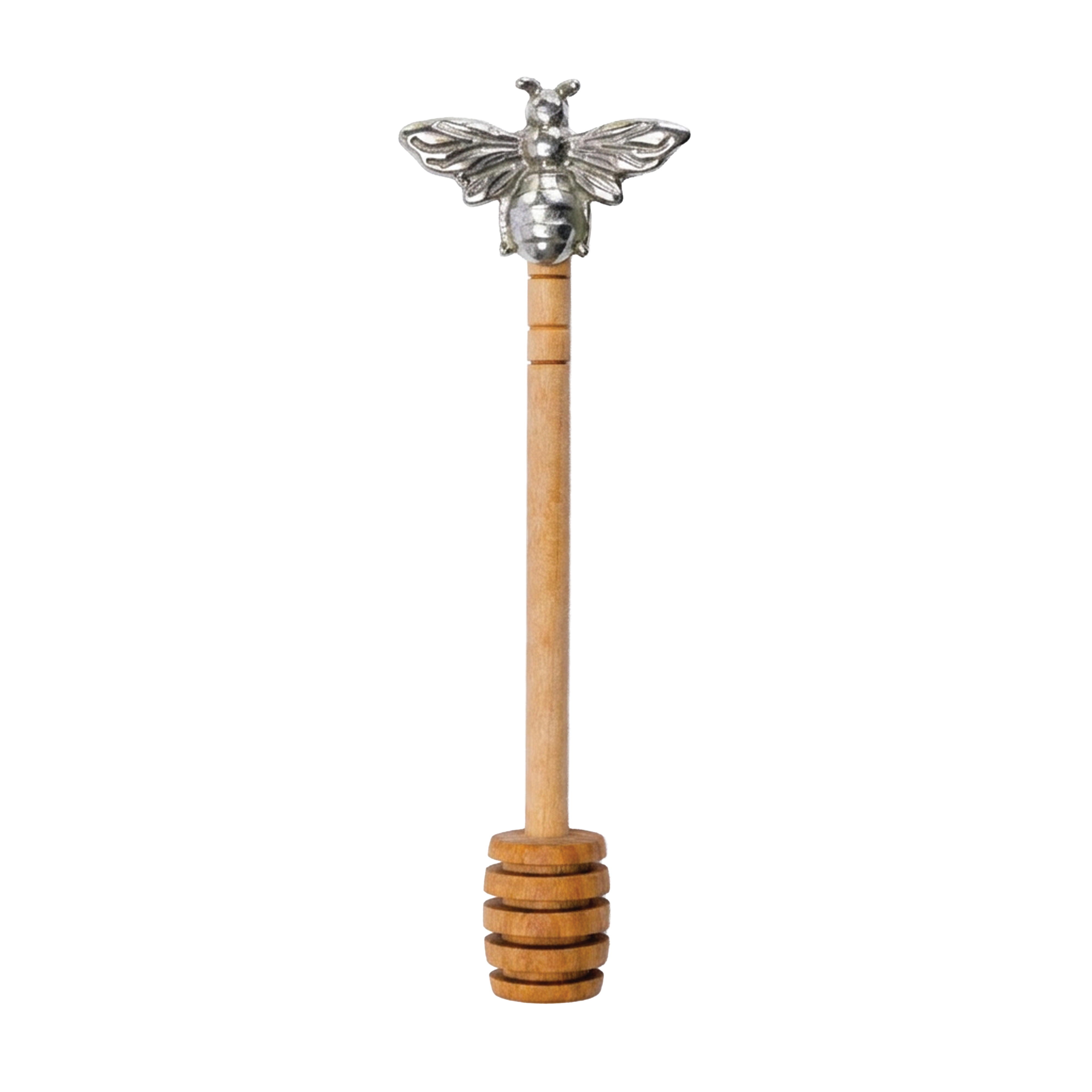 Wood and pewter honey dipper with a bee-shaped pewter top